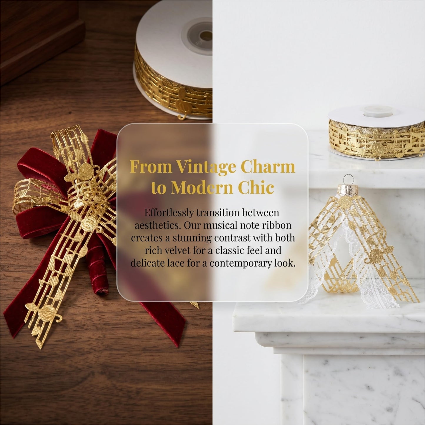 Golden Music Note Ribbon Grosgrain Ribbon Notation Craft Music Accessories Trim for Homecoming Mum Supplies Christmas (20 Yards/Roll)