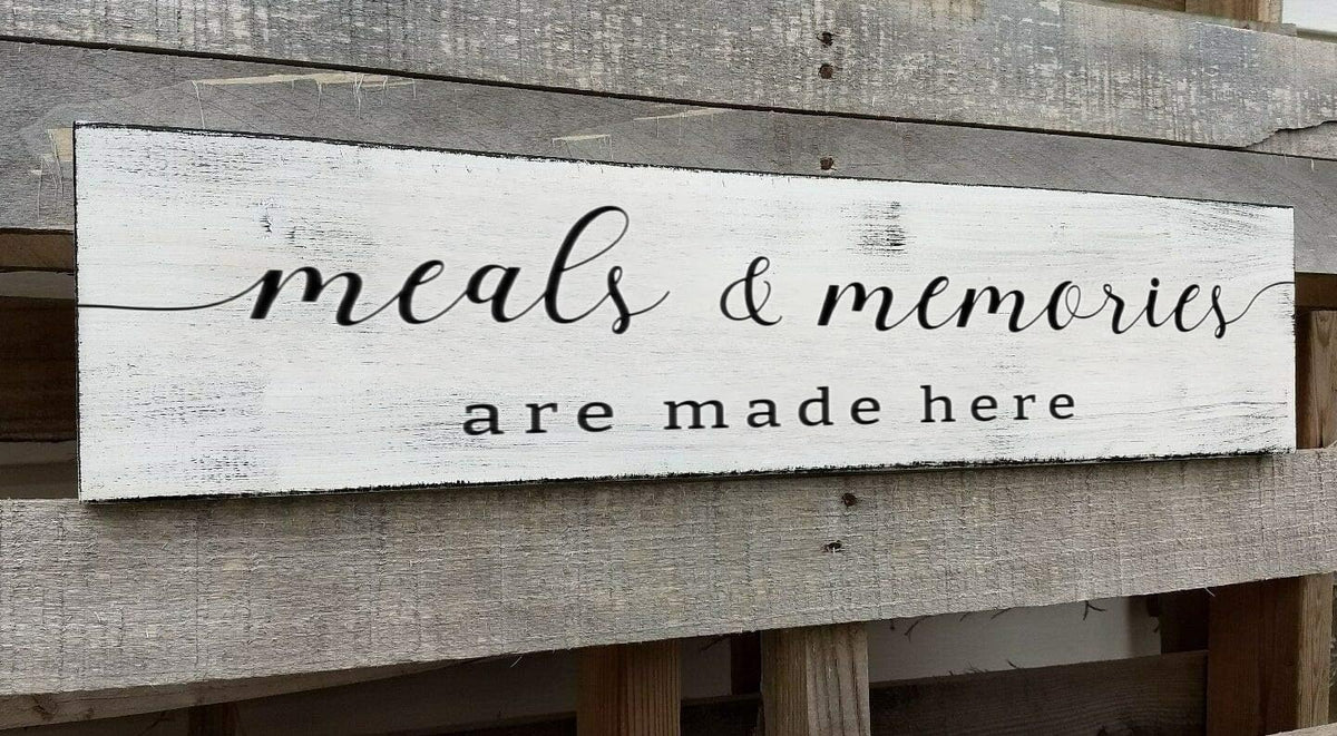 Farmhouse Kitchen Wall Decor,Meals and Memories are Made Here Sign, Rustic Wood Kitchen Signs Dinning Room Wall Decor (Meal) 4x16 Inch