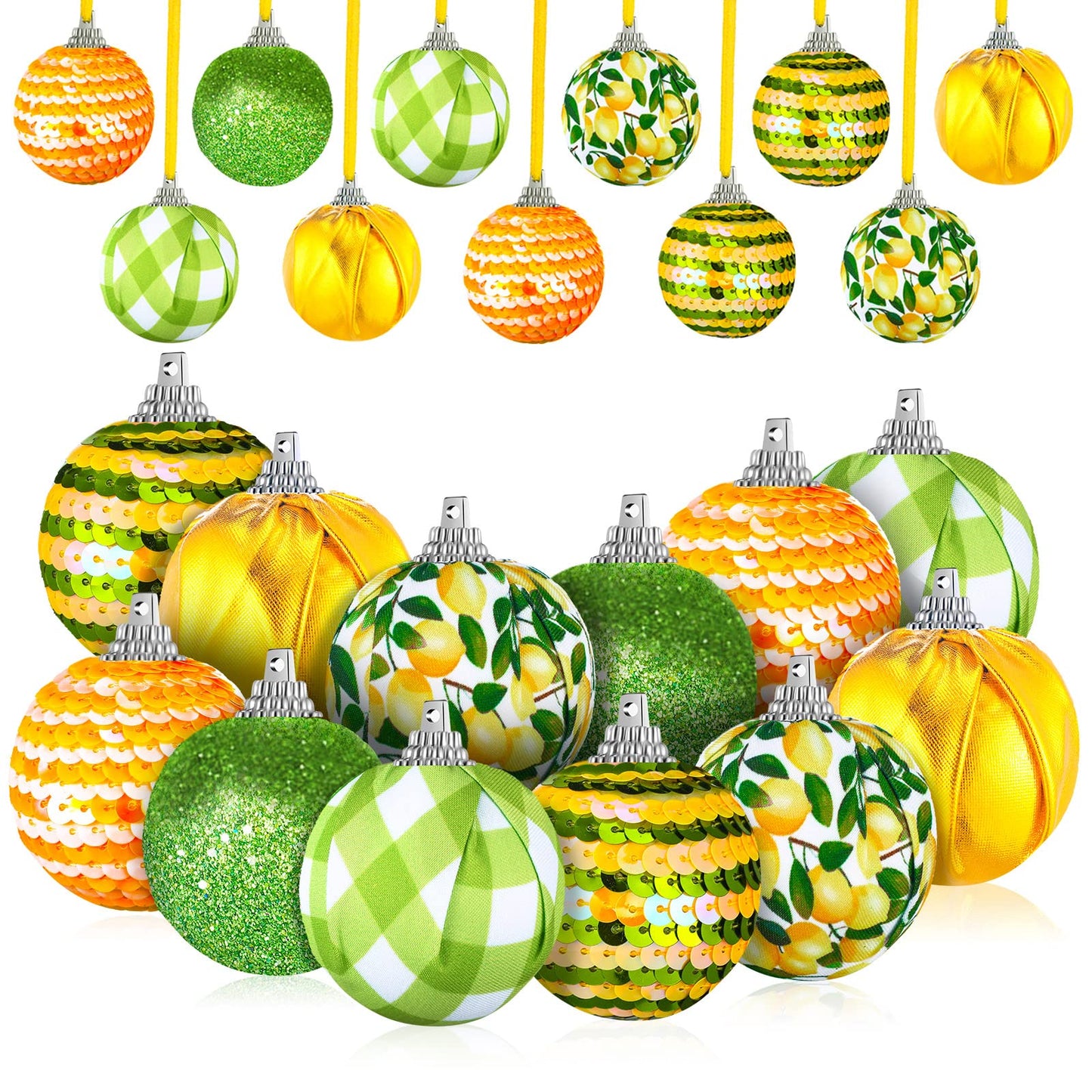 Yuxung 12 Pcs Summer Lemon Tree Ornament Yellow Green Summer Decortion Lemon Ball Hanging Ornament for Small Tree