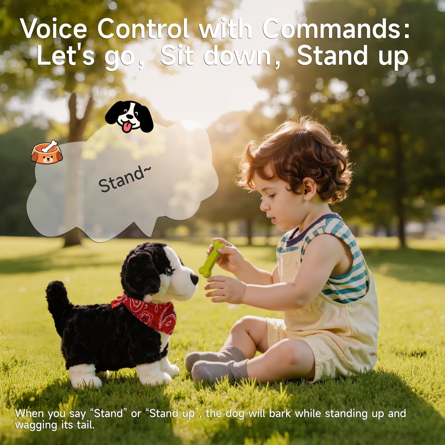 eJog Pup Electronic Interactive Plush Dog Toy, Realistic Robot Puppy Toy, Walking, Talking, Barking, Tail Wagging, Voice-Activated Control Stuffed Animal Pet Toys for Children Ages 3+