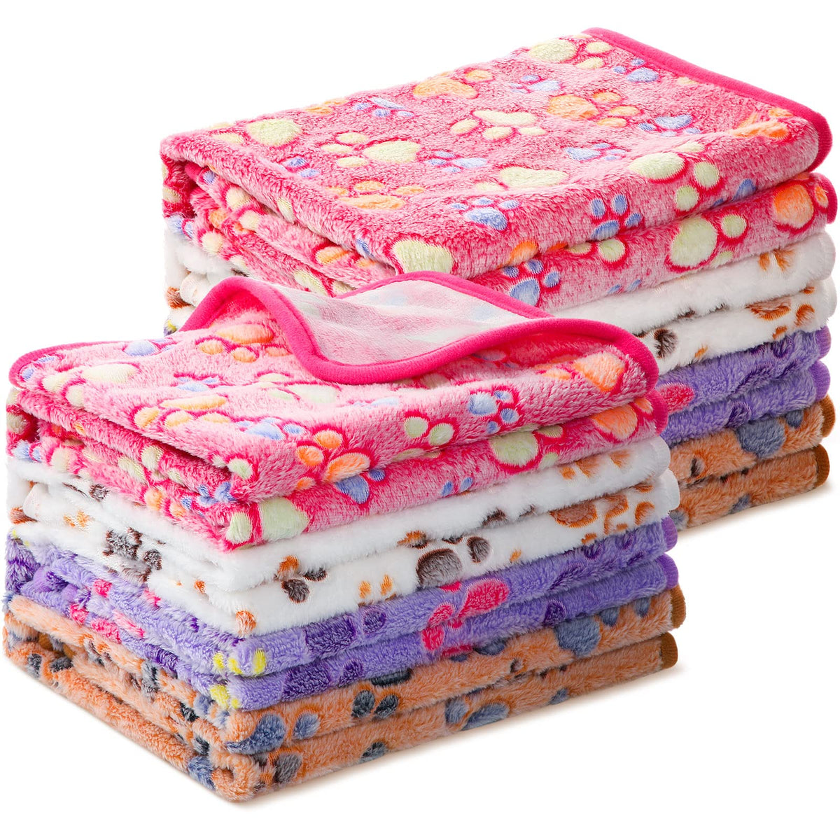 Tegeme 8 Pcs Fleece Dog Blankets for Small Dogs Cat Soft Coral Velvet Warm Sleep Mat Fluffy Dog Paw Print Blanket for Kitten Doggy Small Animal(30 x 20 Inch,Gray)