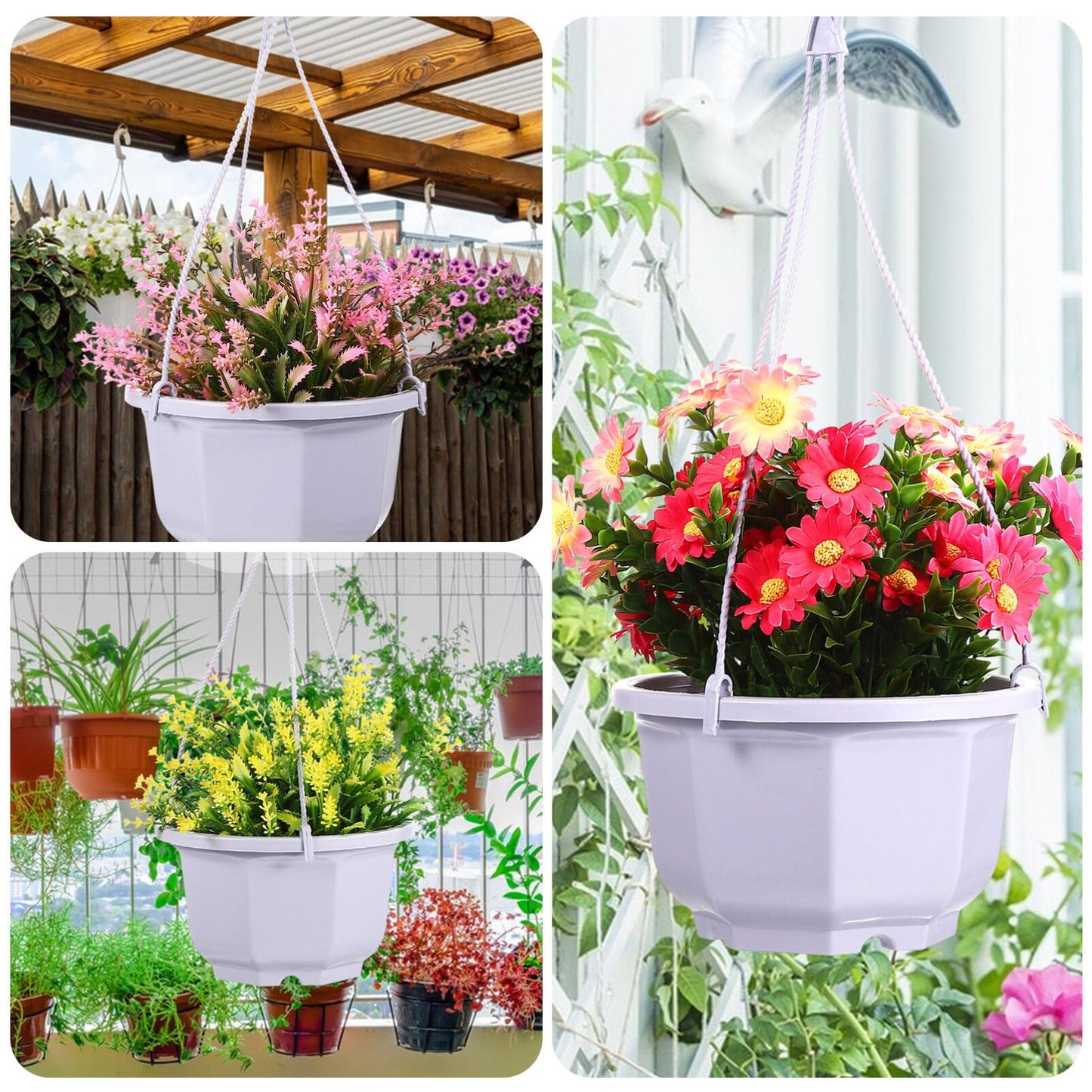 Toddmomy 10Pcs Octagon Plastic Hanging Planters with Drainage Holes for Indoor Plants Balcony Garden Lightweight Hanging Pots with Hooks