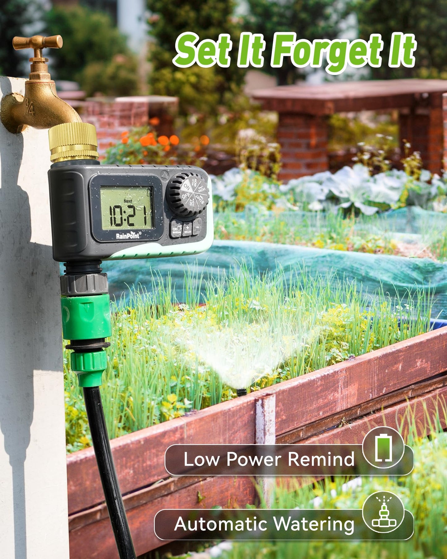 RAINPOINT Sprinkler Timer Outdoor,Programmable Water Timer for Garden Hose Faucet,Irrigation System with Rain Delay/Manual(Metal)
