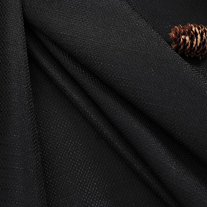 Chyhomenyc Black Curtains 45 Inch Length 2 Panels, Faux Linen Textured Semi Sheer Light Filtering Soft Airy Rod Pocket Window Treatment Drapes for Living Room Bedroom, Each 30" Wx45 L