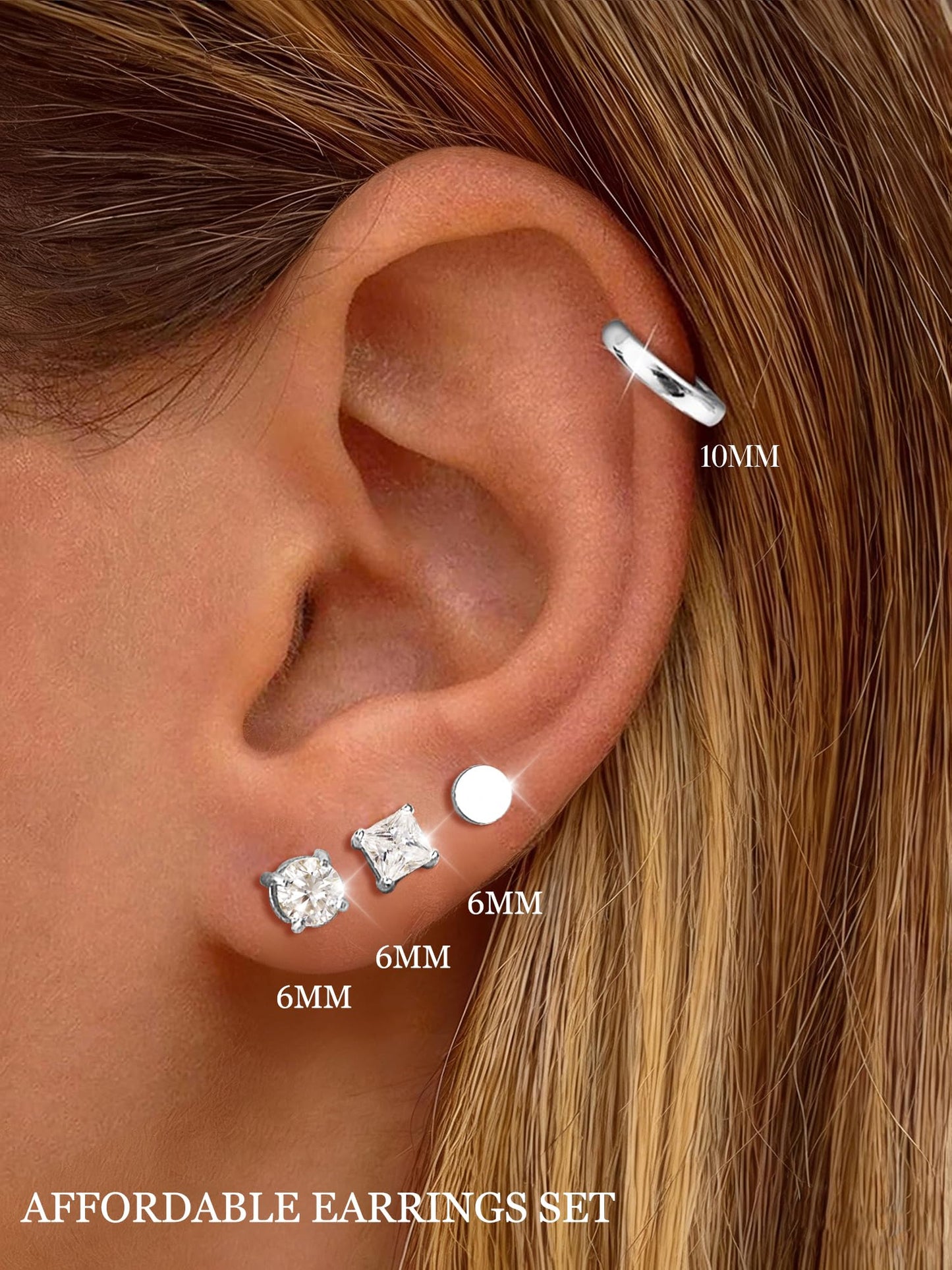 SIISPRI Magnetic Earrings for Men and Women,4 Pairs Clip on Earring Hypoallergenic Shiny Cubic Zirconia Stud Earrings Unisex Non Pierced Silver Ear Cuff Gold Fake Huggie Earrings Set (Silver)