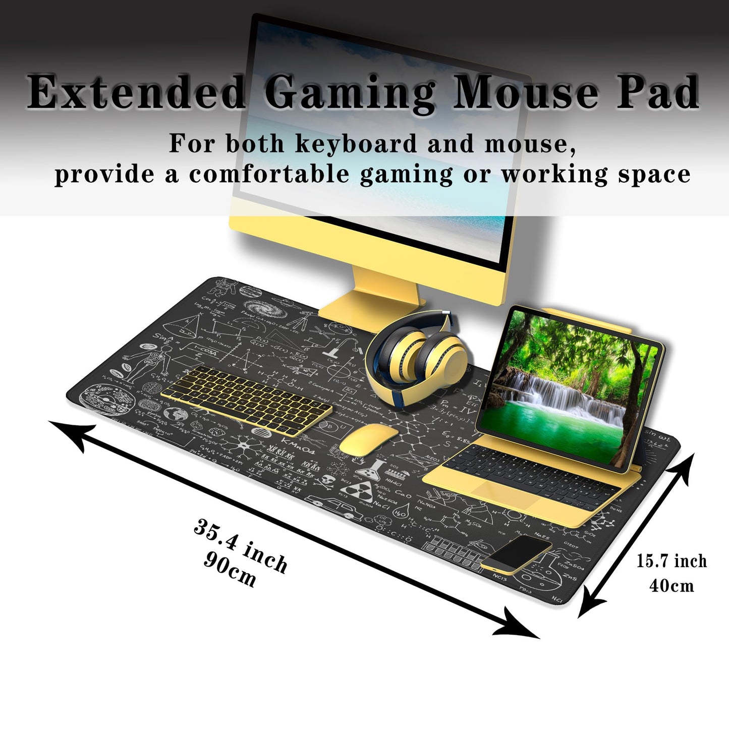 Samgula Large Mouse Mat Black Gaming Mousepad, Oversized Mouse Pads Long Desk Pad, Desktop Computer Pad Waterproof Non-Slip Rubber Base, 35.4 X 15.7 inch for Work/Game/Office/Home Science Formulas