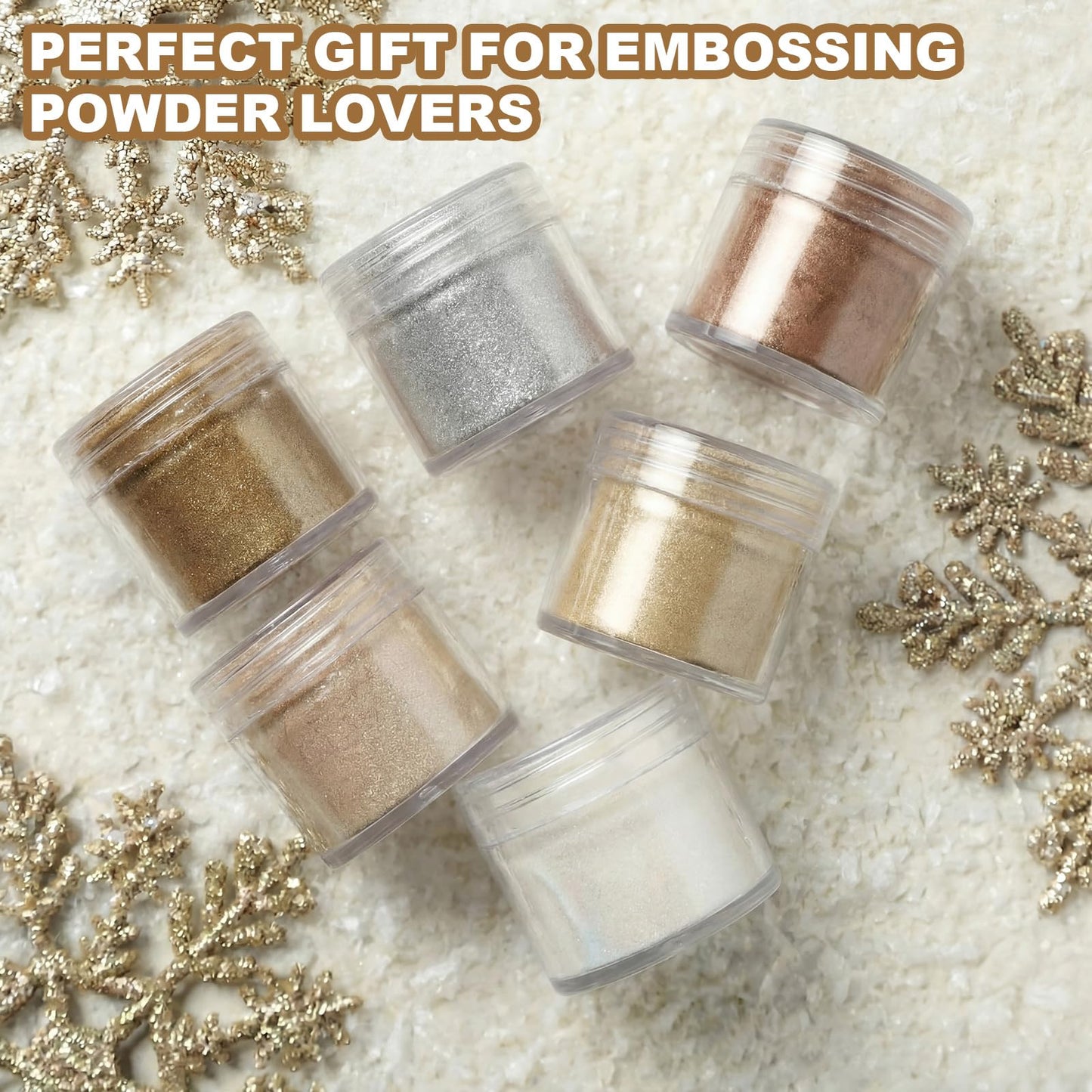Heigble 6 Pcs 0.5 Ounce Glitter Embossing Powder Set for DIY Crafts Greeting Cards Making Scrapbooking Wedding Invitations (Silver,Copper)