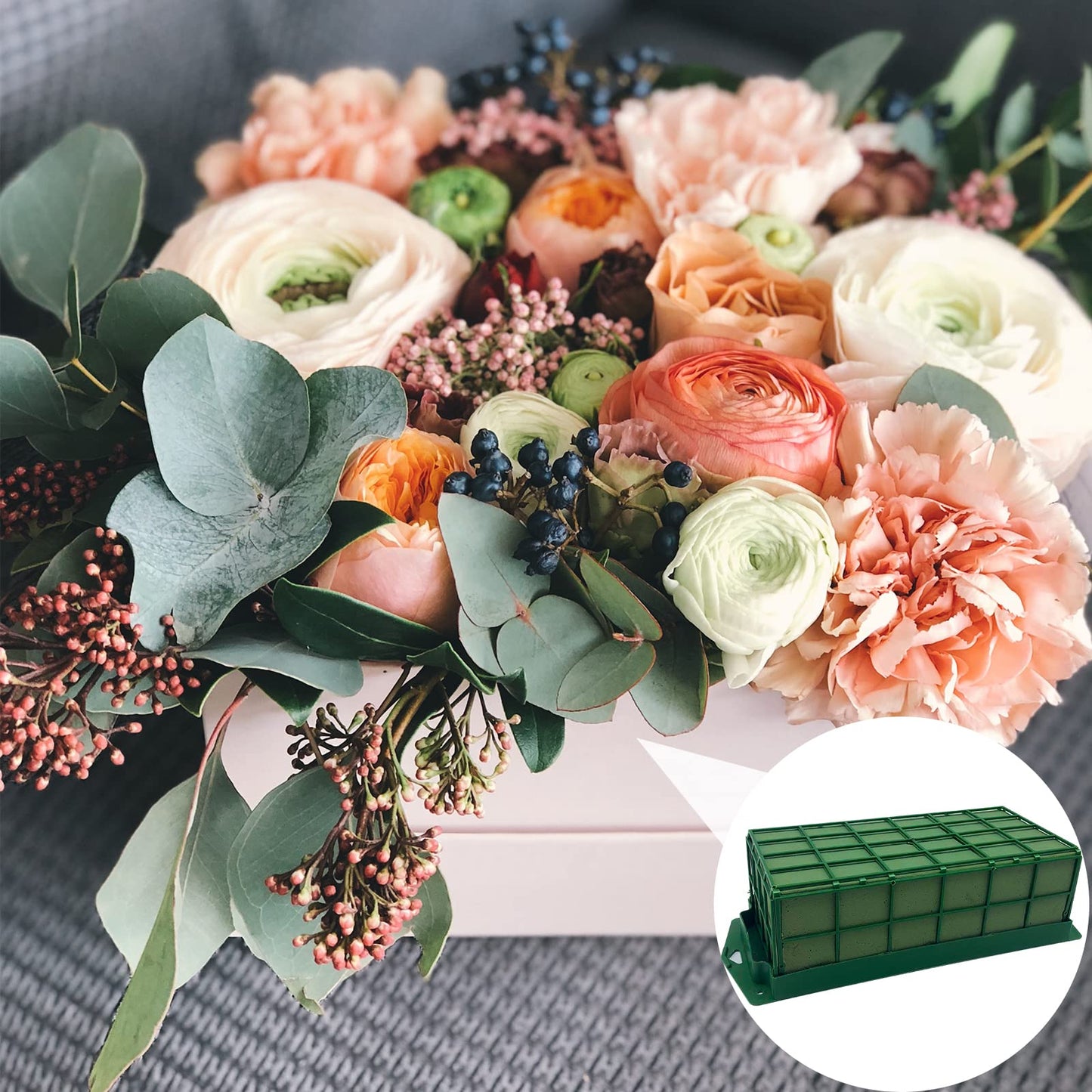 2 Pieces Floral Foam Cage, Flower Arrangements Supplies With Rectangle Holder, Bricks for Fresh Flower Wedding Holiday Decorations