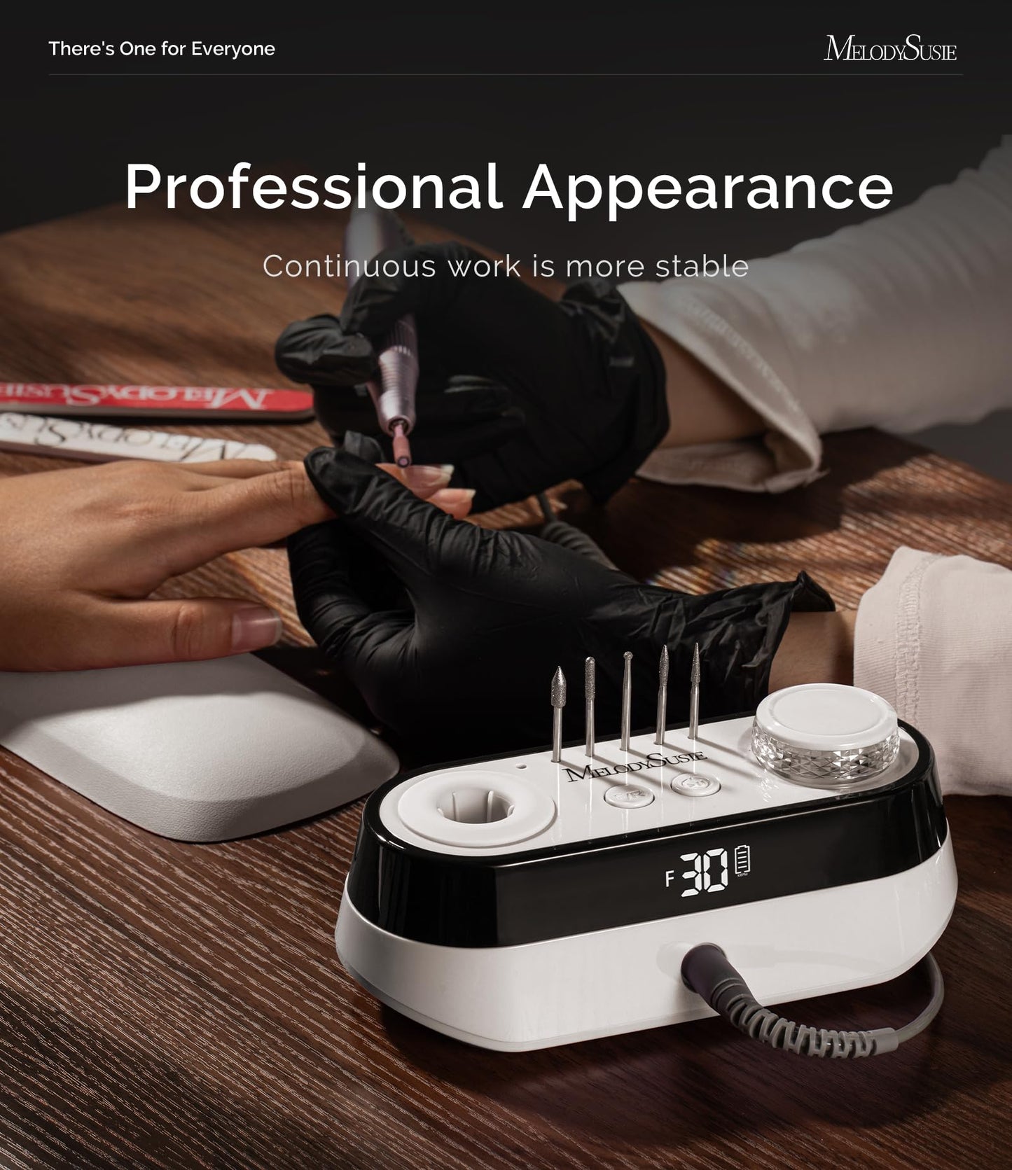 MelodySusie Advanced Desktop Rechargeable Nail Drill with Built-in Bit & Handpiece Storage Holders, SC320A 30000RPM E-File for All Manicure Shaping & Gel Removal, Ideal for Nail Artists & Home Use