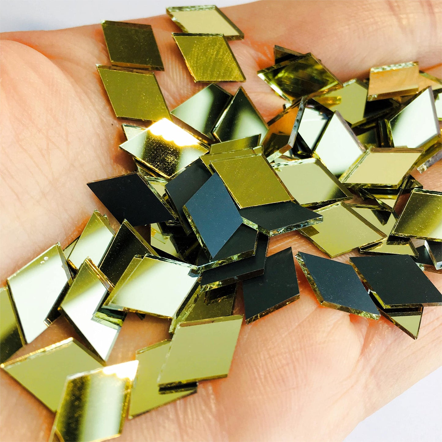 200 Pcs Mini Diamond Shape Mirror Mosaic Tiles for Craft Work, Disco Ball Mirror, Home Decor (Gold)
