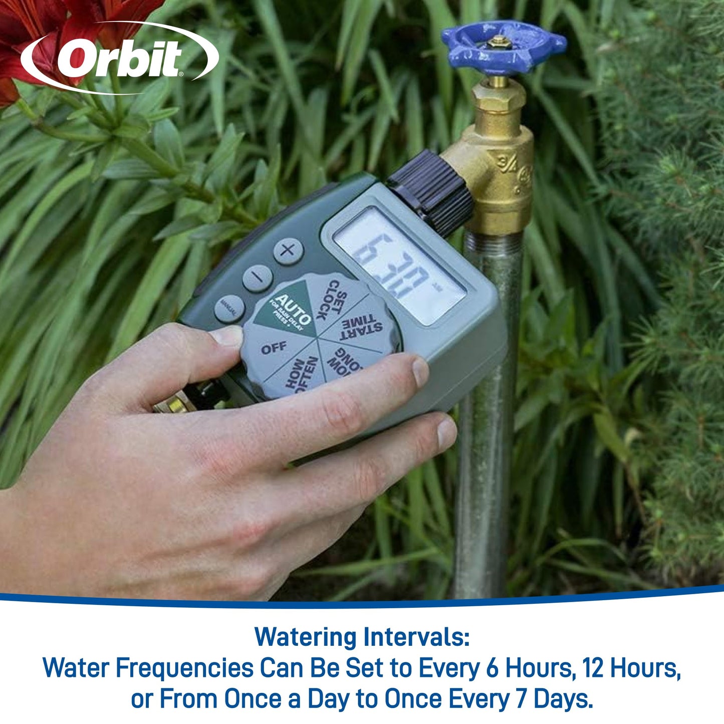 Orbit Programmable Digital Hose Watering Timer - 1 Outlet - Battery Powered - with LCD Screen - Built-in Rain Delay - Water-Resistant - 62061