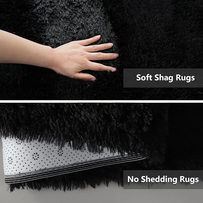Shag Area Rugs for Bedroom Living Room,6X9 Ultra Soft Fluffy Area Rugs for Dorm, Indoor Carpet Nursery Rugs for Kids Girls Room Home Decor, Black