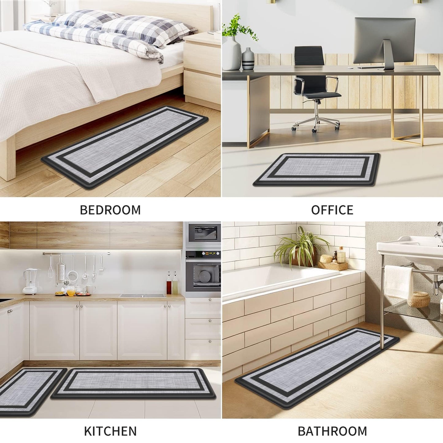 Mattitude Kitchen Mats Set of 2,Cushioned Anti-Fatigue Non-Skid Rug Sets Ergonomic Comfort Standing Mat for Kitchen, Floor, Office, Sink, Laundry, Black and Gray