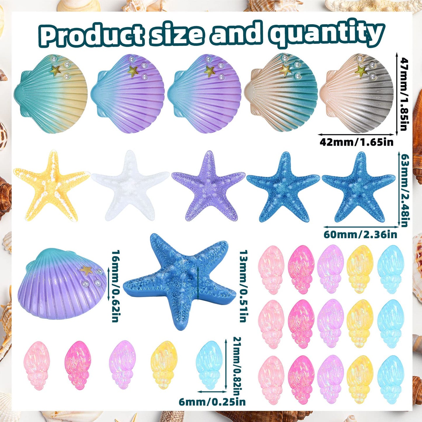 Kathfly 30 Pcs Summer Seashells Cake Topper Decorations Ocean Cake Topper Decorations Sea Creature with Starfish Conch Shells Ocean for Birthday Beach Baby Shower Wedding Party Supplies