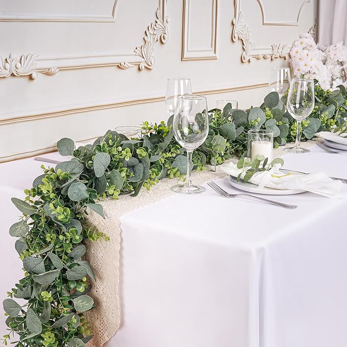 BonBloom's 4 Pack Artificial Eucalyptus Garland, 5.9ft Faux Silver Dollar Eucalyptus Greenery Garland Vines Fake Spring Garlands for Centerpieces Table Wedding Backdrop Arch Wall Party Mantle Decor