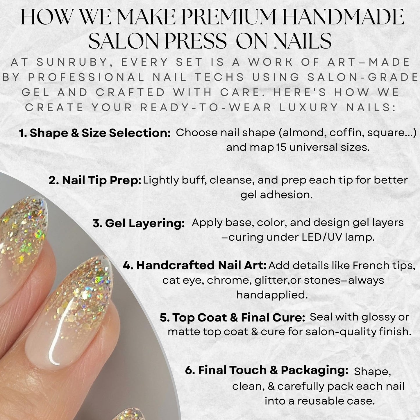 Sunruby Press On Nails Short Almond Jelly Pink Glossy with Gold Glitter Tips. Reusable Soft Gel Nails in 15 Sizes -30 Nail Kit with Glue | Designed in L.A, Handmade in Vietnam | Hi-End