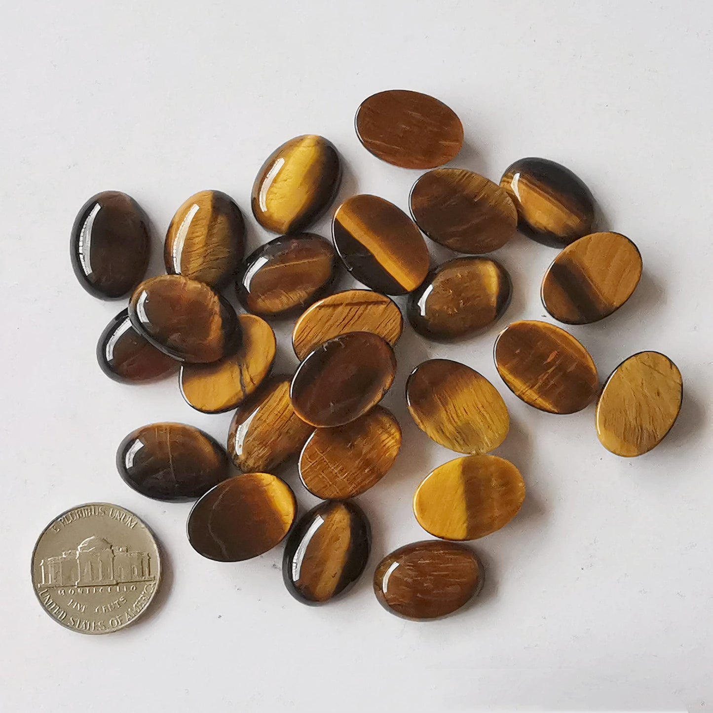 Bacatgem 7 Pcs Tiger's Eye Oval Cabochons Flatback Crystal Stone Gemstones Beads for Jewelry Making DIY,18x13mm