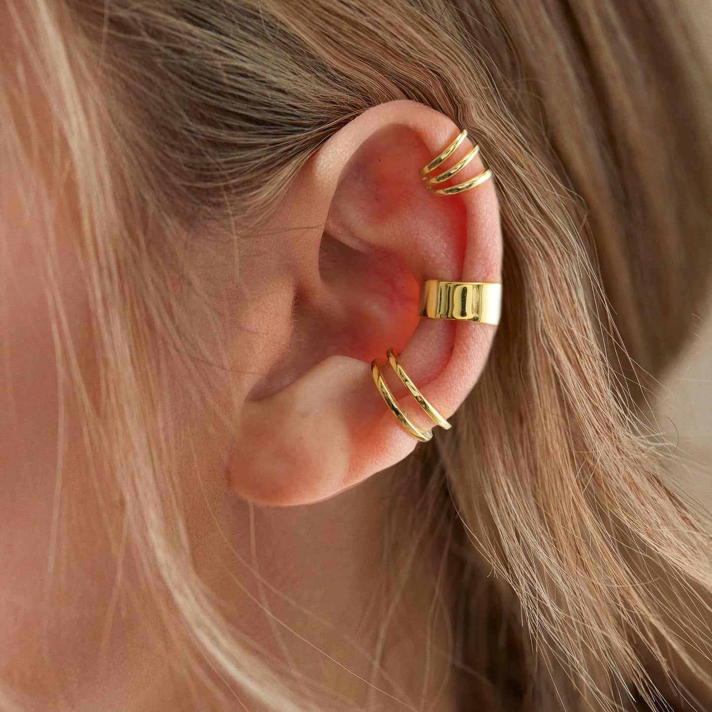 Ear Cuffs 18K Gold Plated 925 Sterling Silver Ear Cuff Earrings for Women Clip on Earrings Non Piercing Earrings Small Cartilage Cuffs Conch Earrings Set
