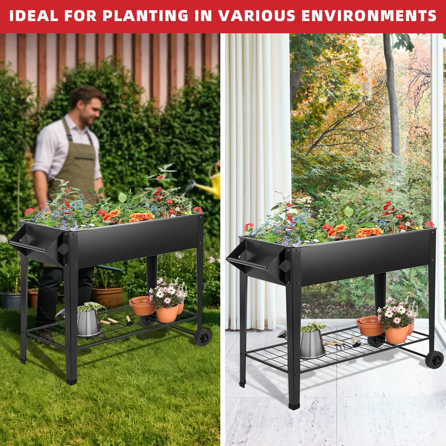 Kendane 32" Elevated Raised Garden Bed Outdoor - Rust-Resistant Metal Spacious Planter Box with Drainage Holes for Patio Balcony Deck Small Space - Grows Vegetables Tomatoes Herbs Flowers