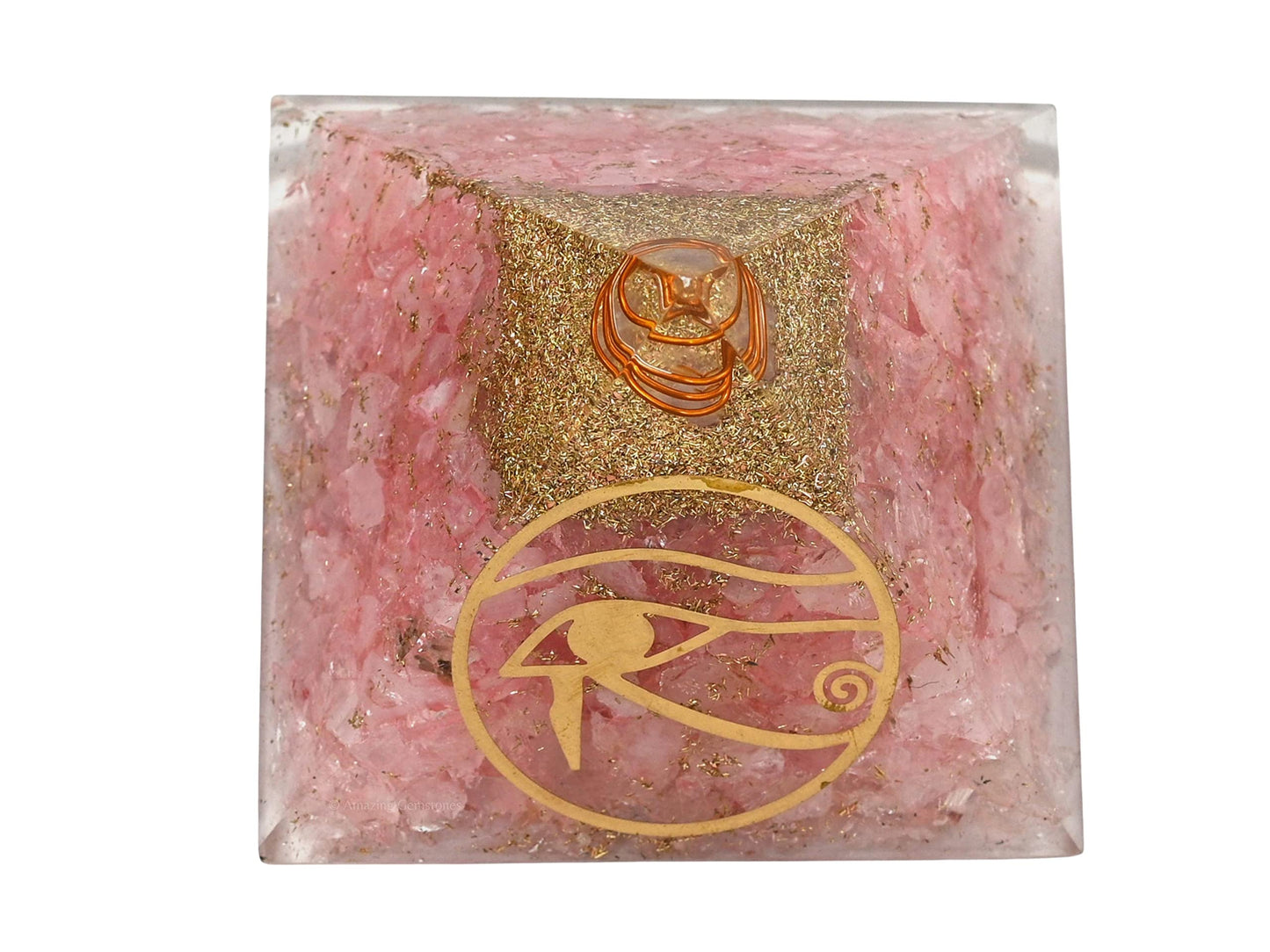 Amazing Gemstone Large Rose Quartz Orgone Pyramid Crystal, Eye of Horus Orgonite Pyramid - Positive Energy Healing