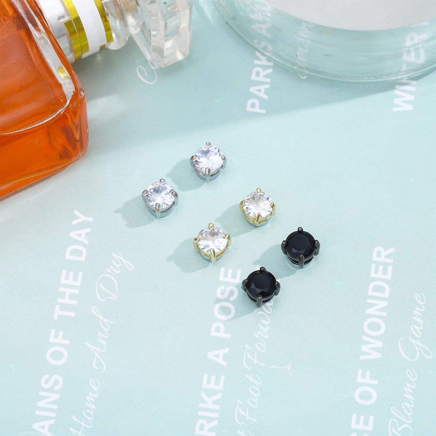 NEWITIN 6 Pairs Stainless Steel Magnetic Stud Earrings for Men Clip on Earring Magnetic Earring Unisex Non Piercing CZ Magnet Studs Diamond Earrings for Women Men