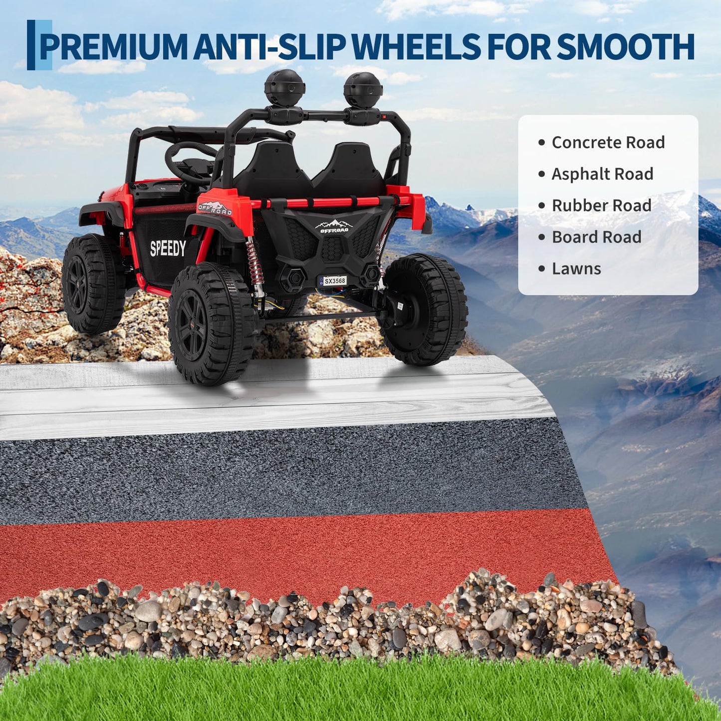 Garvee 24V Ride on Toys for Big Kids with Remote Control - 4WD Electric Car, 2 Seater UTV, Spring Suspension, Front & Behind LED Lights, Dual Storage, 3 Speeds, Bluetooth Music, Parent Safety Brake,