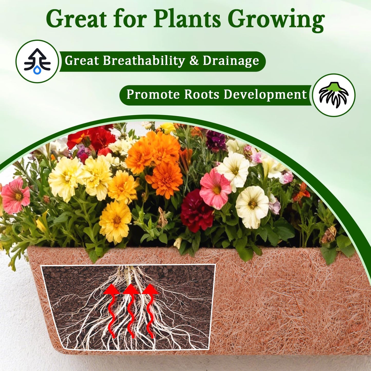 Halatool 2 Pack 48 Inch Window Box Liners Pre-Formed Coconut Fiber Planter Liner 100% Natural Coco Fiber Liners for Planters Hanging Basket Balcony Railing and Porch