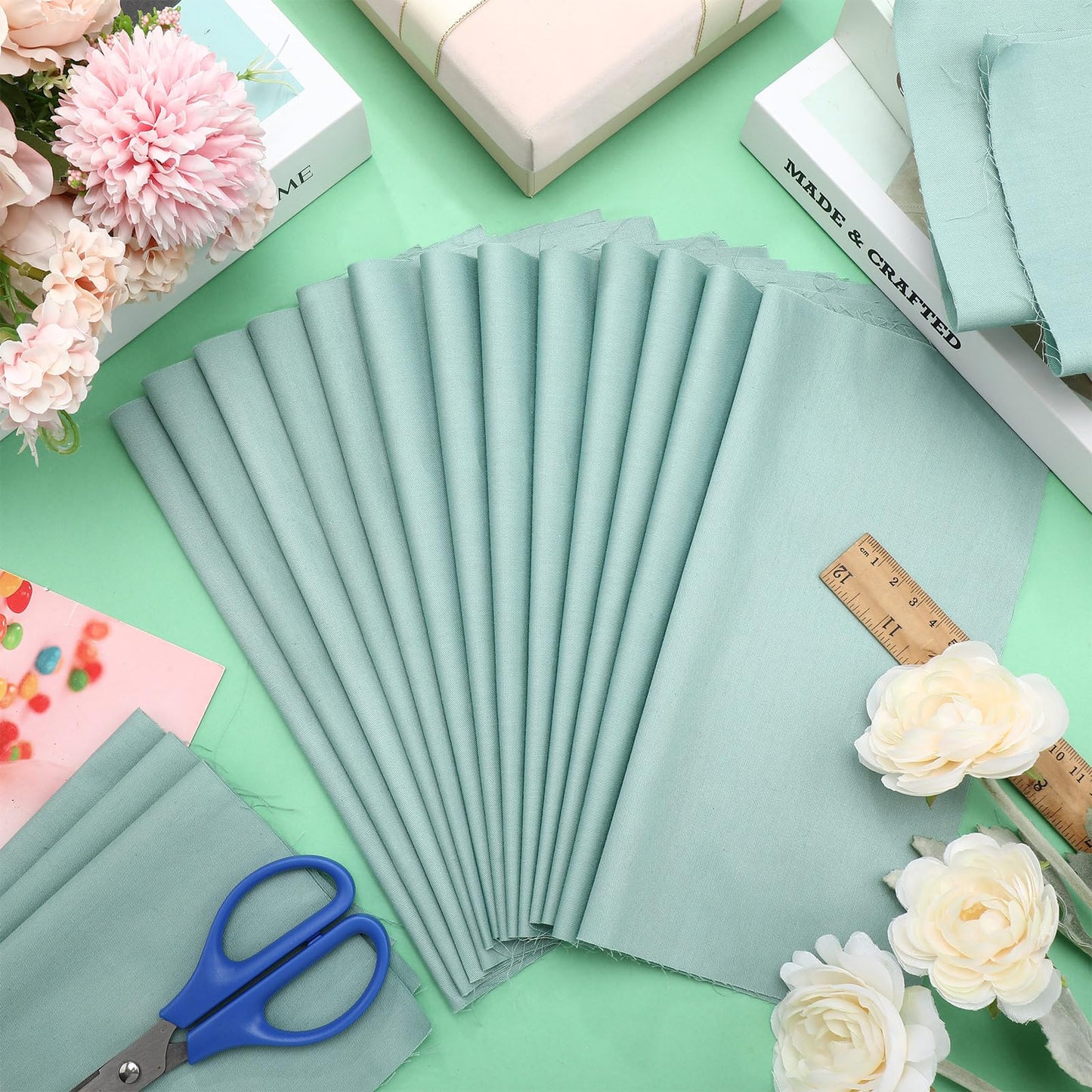 Buryeah 100 Pieces 10 x 10 Inch Sage Green Cotton Quilting Fabric Squares Dusty Green Precut Fabric Bundles Solid Sage Colors Layer Quilt Material for Spring Wedding Sewing Embroidery Cloth DIY Craft