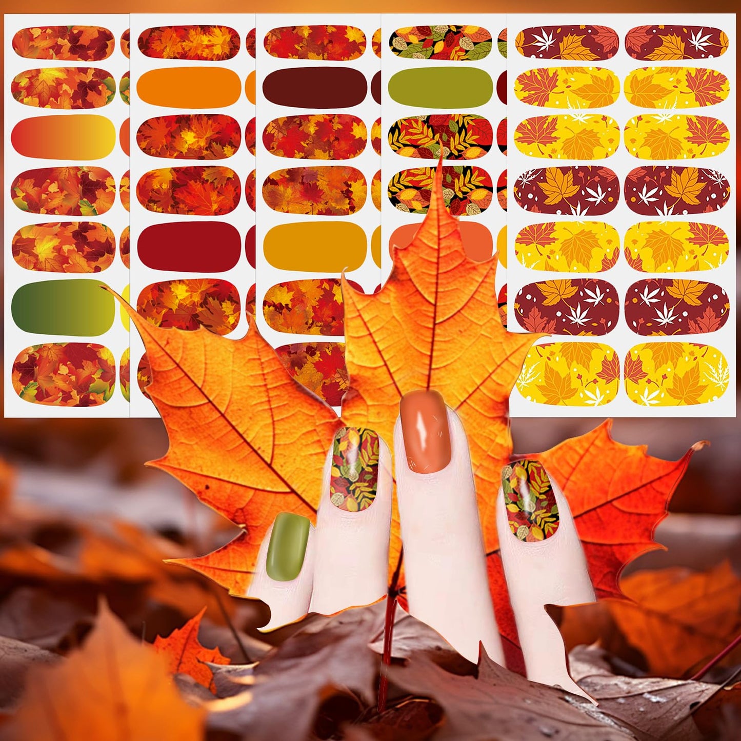 DANNEASY 280PCS/20 Sheets Nail Polish Strips - Halloween, Fall, Christmas Gel Nail Stickers Full Nail Wraps, UV Free | Easy to Stick | Adhesive Sticker Nails for Women with 1 File, 1 Cuticle Stick
