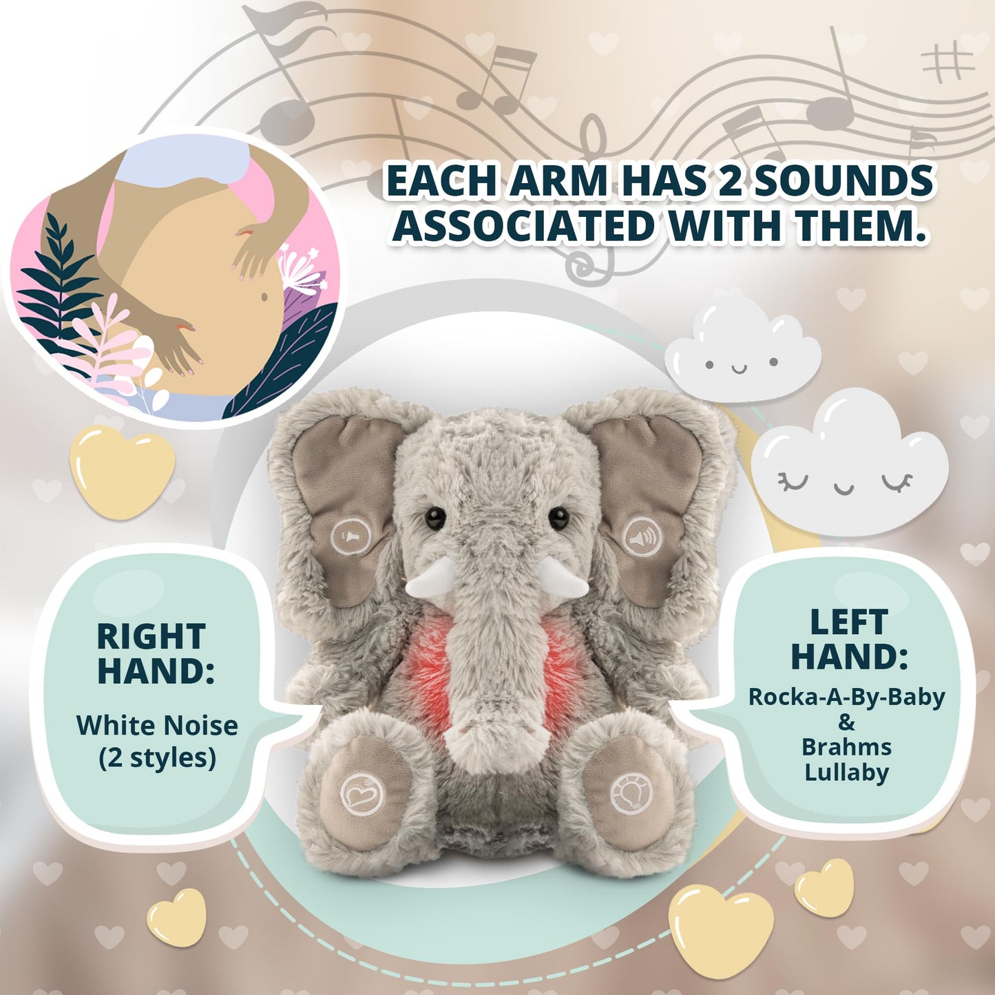 Gemma Joy Bedtime Baby Soother with Cry Activated Sensor, Plush Stuffed Animal for Newborn Infants - Bunny Non Rechargeable and Elephant Rechargeable - (2pcs)