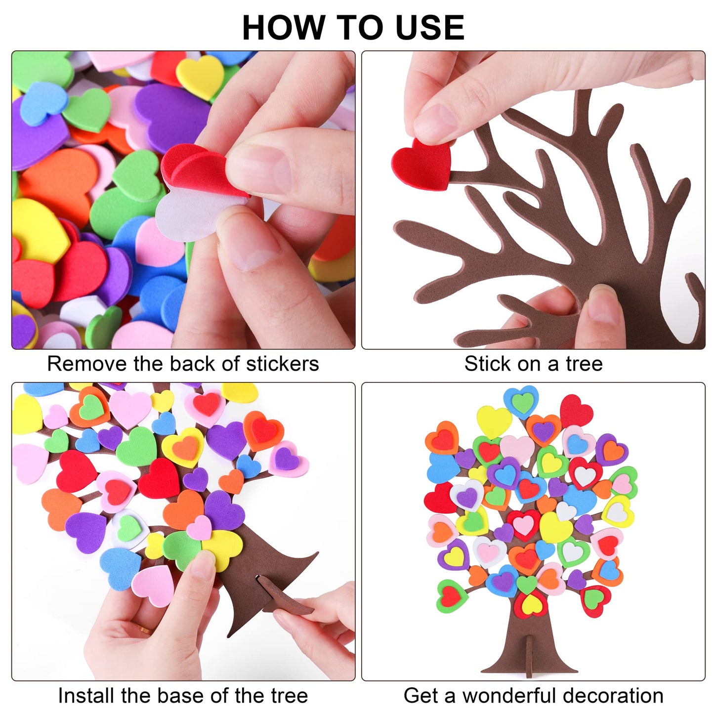 Fovths 332 Pieces DIY Love Heart Tree Foam Stickers Craft Set 12 Pieces Tree and 320 Pieces Valentine's Day Self-Adhesive Foam Heart for Valentine's Day Wedding Mother's Day Home Decor School DIY