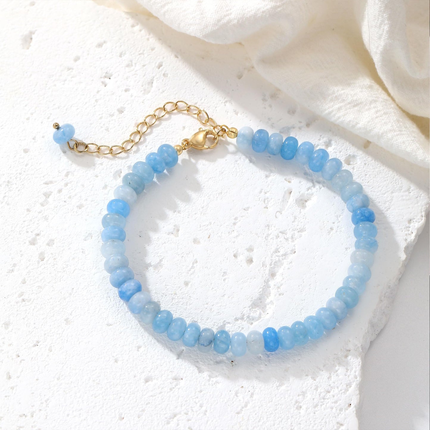 chorfla Light Blue Gemstone Beaded Bracelets for Women, Boho Handmade Adjustable Bracelet, Summer Beach Jewelry