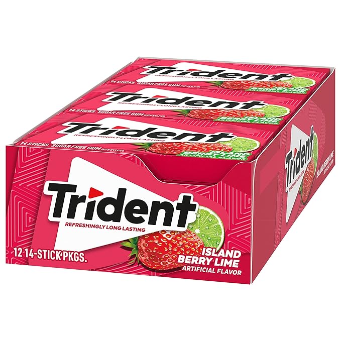 Trident Island Berry Lime Sugar-Free Chewing Gum, 12 Packs of 14 Pieces (168 Total Pieces)