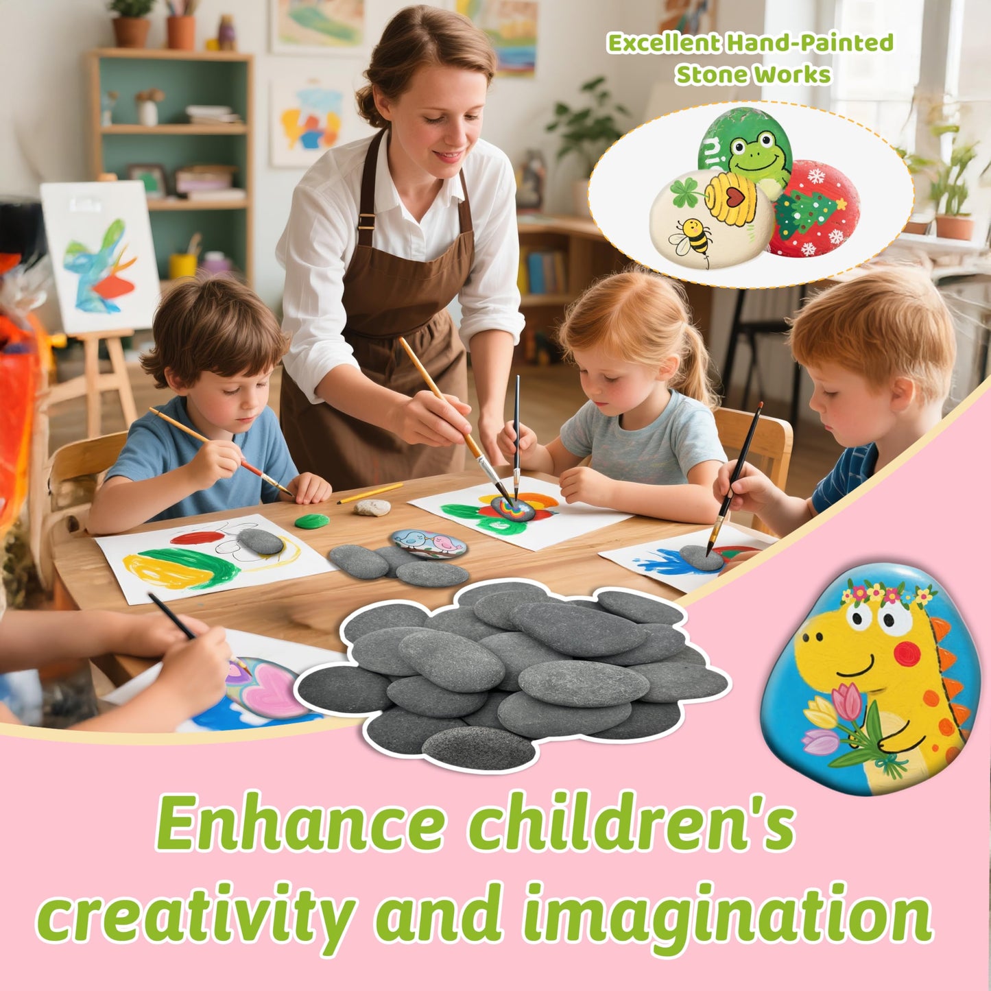RITOLLO 26PCS River Rocks for Painting 2-3 Inch Flat Smooth Rocks to Paint Alphabet Natural Stones Bulk for Kids, Arts & Crafting Easter Gift Spring Project