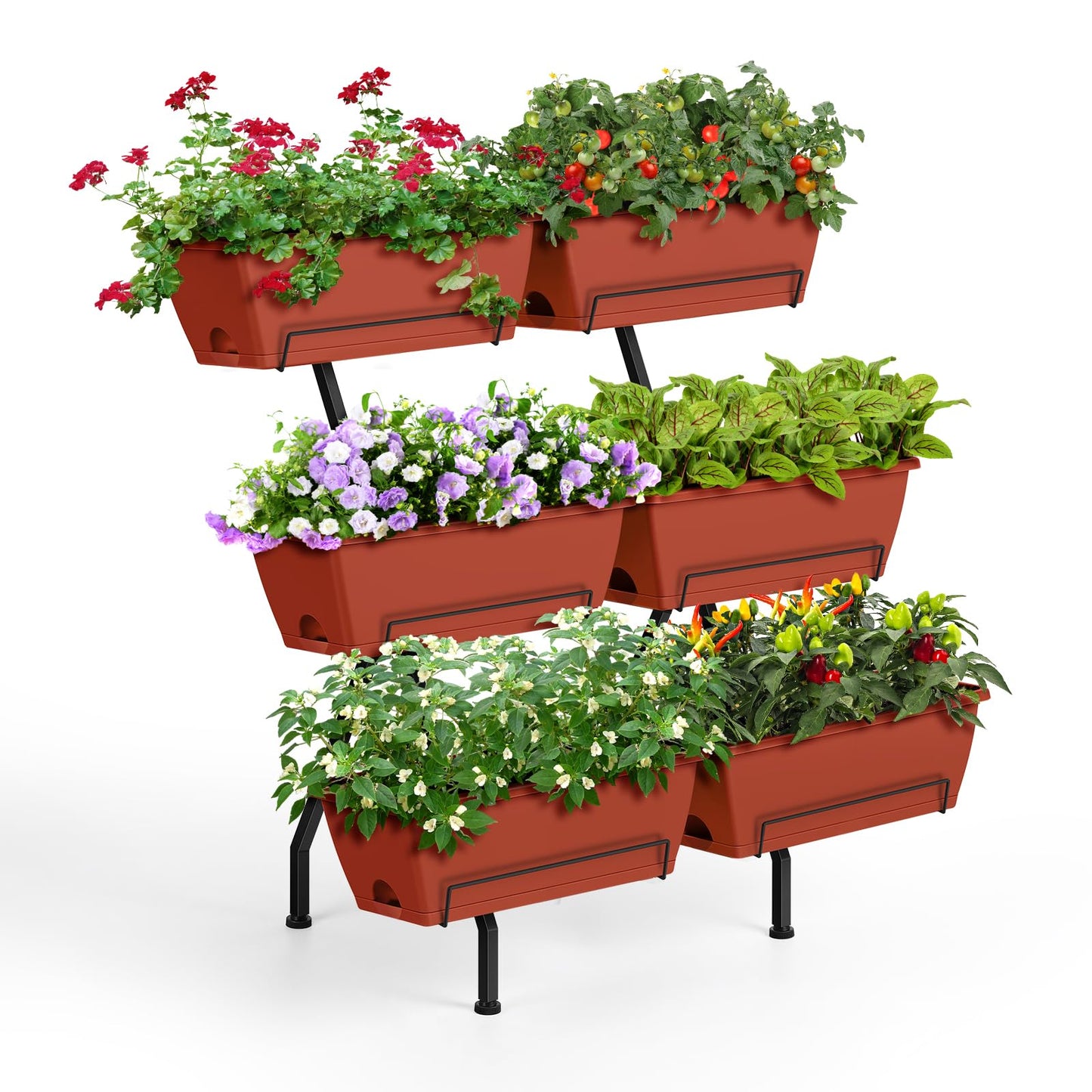 Raised Garden Beds Vertical Garden Planters Indoor Outdoor Standing Raised Planter Box with Legs, Plastic Raised Bed Tiered Planter Boxes Elevated Herb Flower Beds for Vegetables, Balcony, Patio, Red