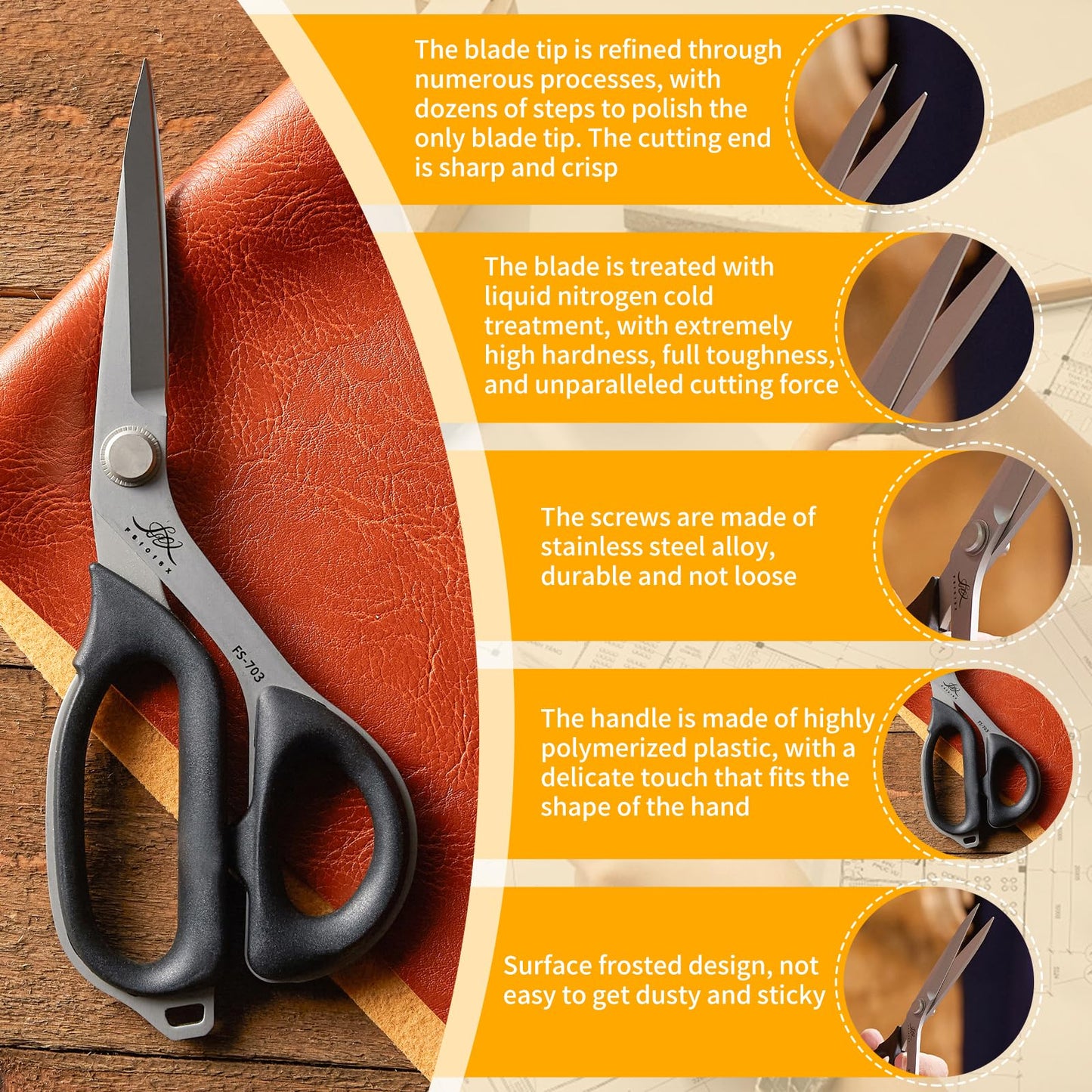 Fabric Scissors Tailor Sewing Shears Heady Duty Multi-Purpose Integral Molding Scissors for Fabric Cutting Leather Dressmaking Comfort Grip Professional Sharp Cloth Scissor (10inch)