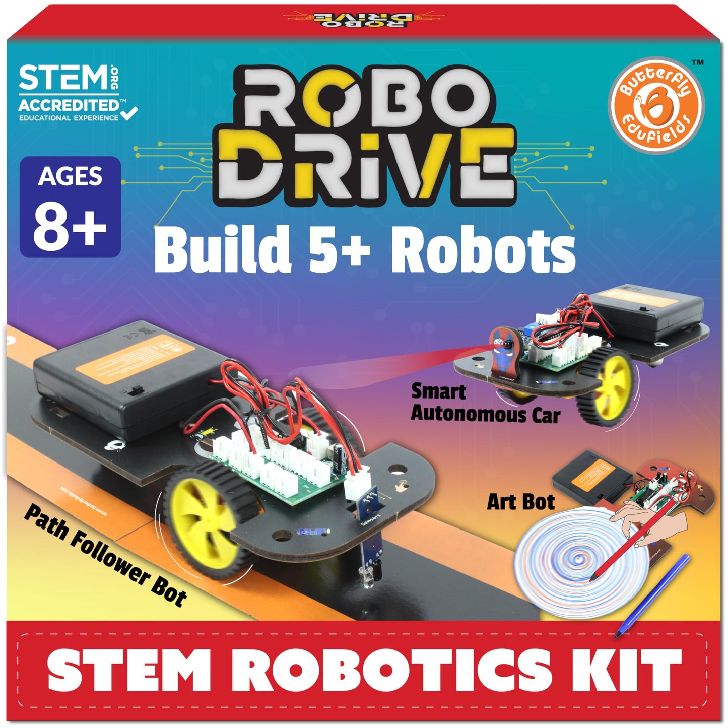 Butterfly EduFields 5in1 STEM Robotics Kit | Toys for Ages 8-13 | Smart Robot Car Kit | Gifts for Smart Kids | Electronics Robotics Kit for Kids 8-12 | Robot Building Toys Gift Set