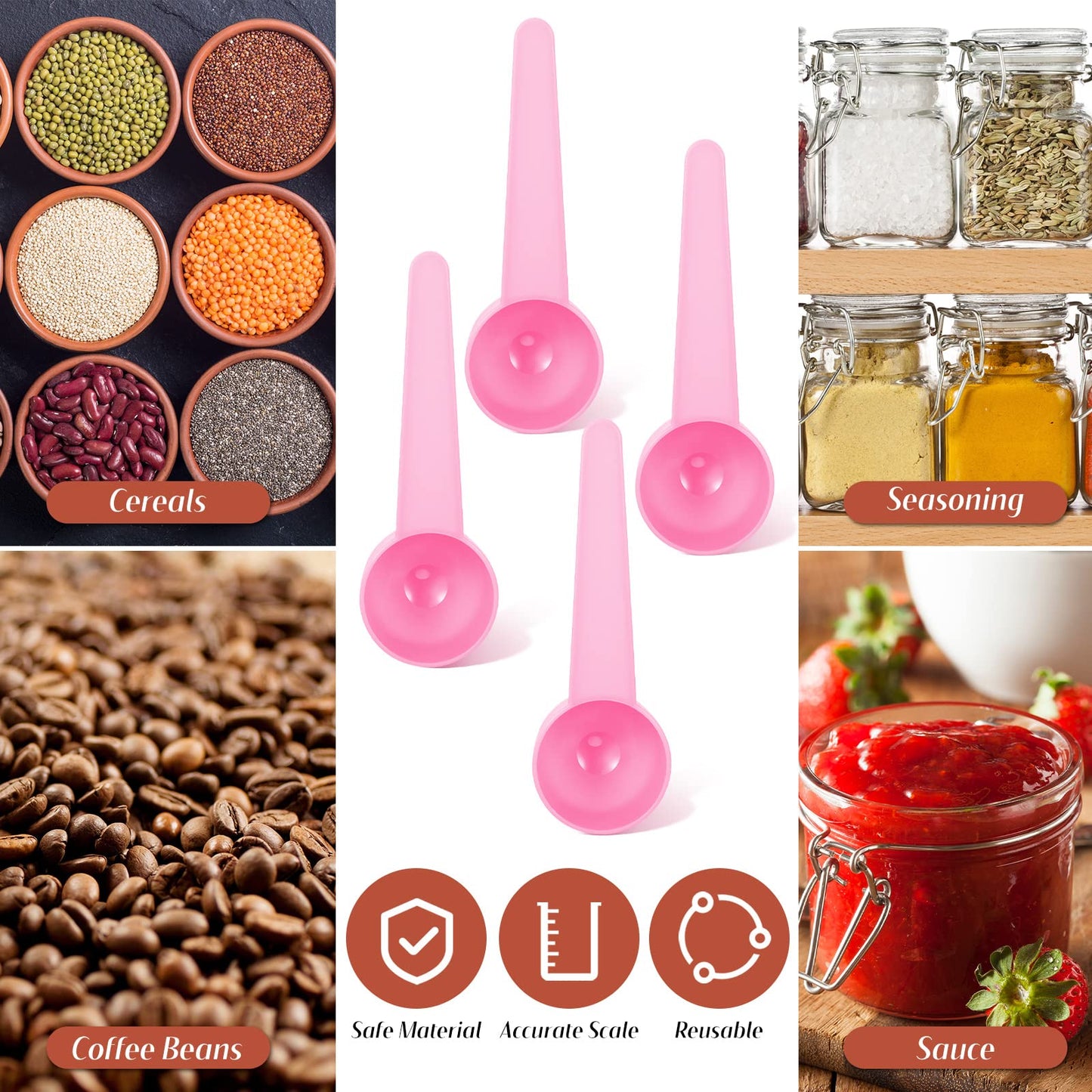 Meanplan 80 Pack Plastic Tablespoon Measuring Spoons Bulk (20 ml | 20 Cc | 1.33 Tablespoon | 4 Tsp) Coffee Scoops Teaspoon Pack for Measuring Coffee Tea Milk Grain Spices Protein Pet Food (Pink)