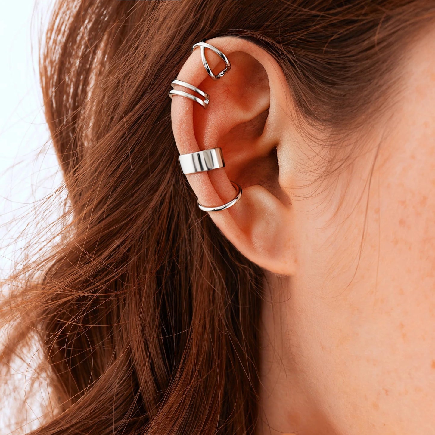 Ear Cuffs 925 Sterling Silver Fake Ear Cuffs Non Piercing Ear Conch Clip on Cartilage Earrings for Women Men | 4 Various Styles