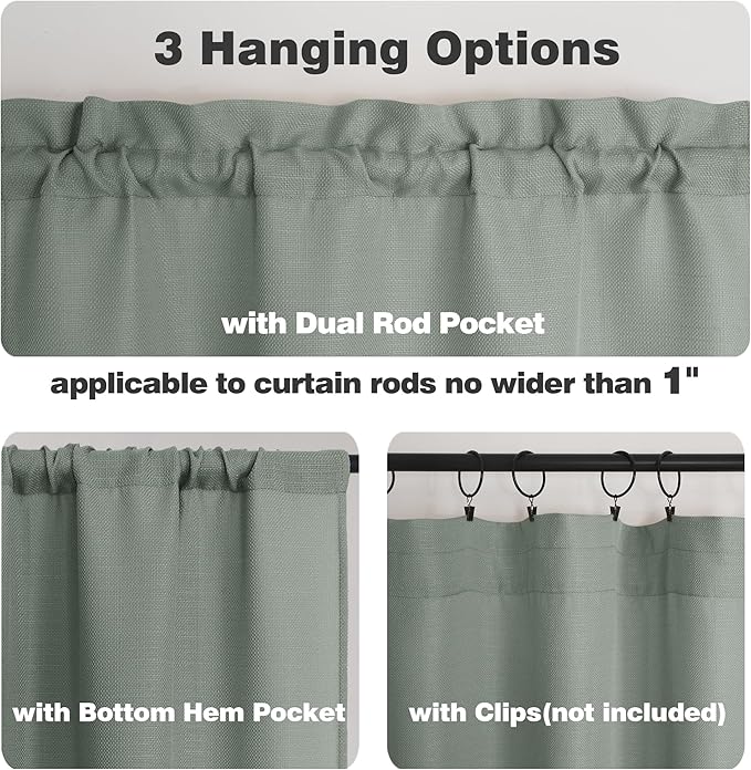 Chyhomenyc Bennet 2-Panel Olive Green Kitchen Curtains - 36 Inch Length, Faux Linen Textured Small Cafe Style, Light Filtering Short Window Curtains for Bathroom, Basement - 30x36 Inch