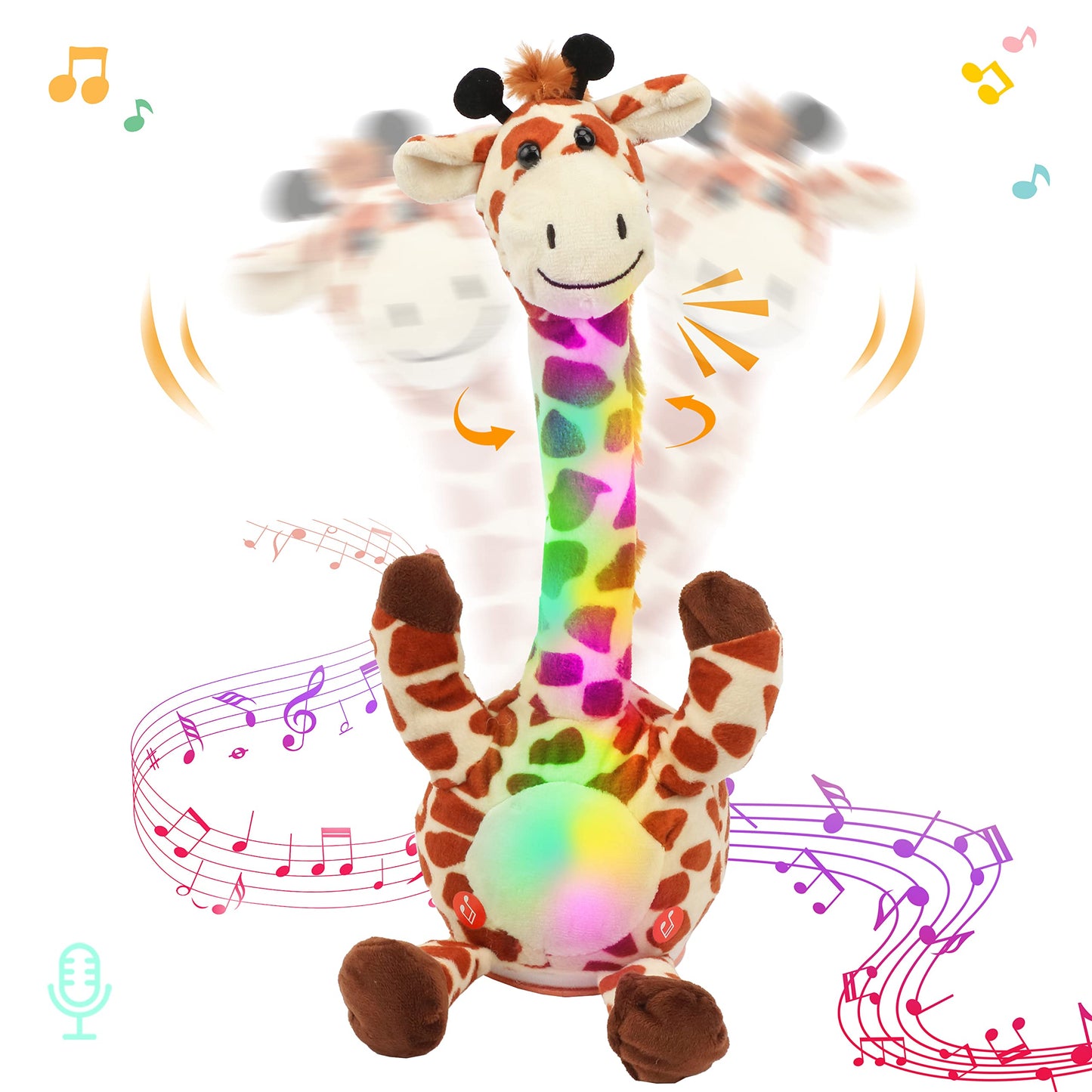 Hopearl Glowing Dancing Giraffe Toy Repeats What You Say Talking Toy Wriggle Singing Mimicking Twisting Electric Light Up Interactive Animated Speaking Gift for Kids, Brown, 13''