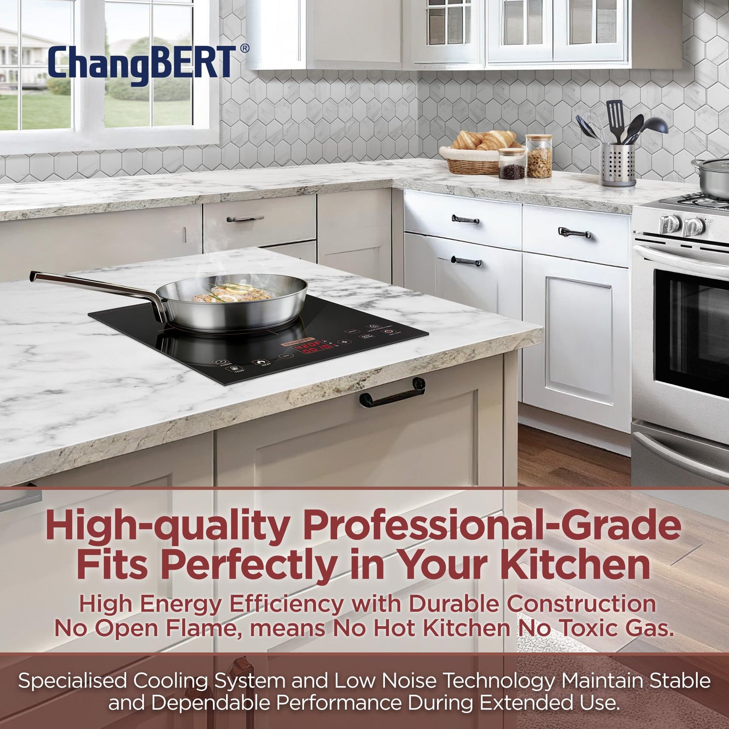 ChangBERT Built-in & Countertop Induction Cooktop, NSF-Certified Commercial Grade Single Induction Burner, Large 8” Heating Coil, Low Noise, Precise Temperature Control for Apartments RVs Food Station