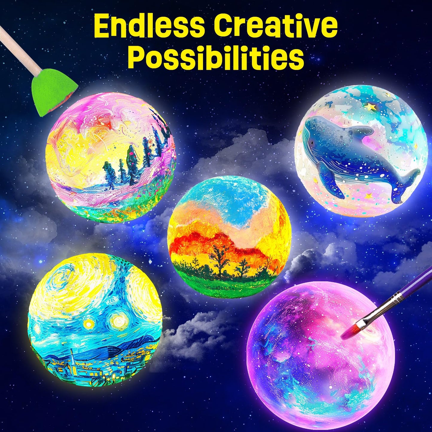LAOESE Paint Your Own Moon Lamp Kit, Cool Gifts DIY 3D Moon Night Light, Arts and Crafts for Kids Ages 8-12, Space Art Supplies Craft Kits, Girls Boys Birthday Gifts for Kids Ages 3 4 5 6 7 8-12+