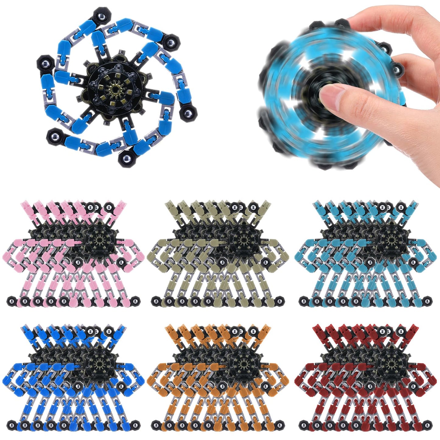 Foilswirl 48 Pcs Funny Sensory Fidget Toy Bulk for Kids Transformable Chain Robot Finger Toys Stress Relief Spinner DIY Deformation Mechanical Toys for ADHD Autism Kids Adults