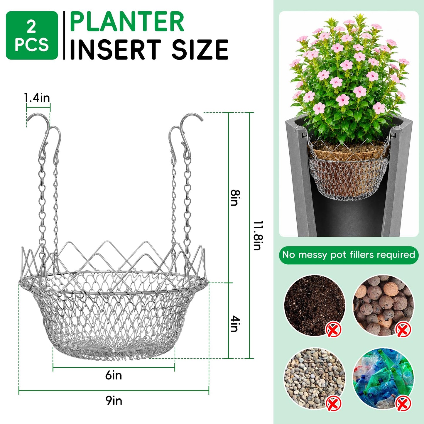 Axcoix 2 Pack Adjustable Height Plant Risers for Inside Pots, Rustproof Stainless Steel Planter Inserts for Large Tall Pots Opening 12-18 Inches Wide, Planter Lift Insert for Indoor Outdoor Planters