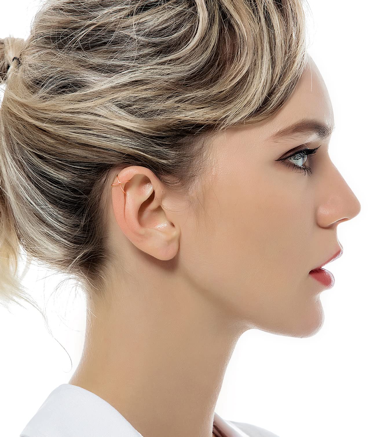 Tornito 4-10 Pairs Stainless Steel Ear Cuff Helix Cartilage Clip On Wrap Earrings Fake Nose Ring Non-Piercing Adjustable (A5: 4 Pairs, Rose Gold Tone)