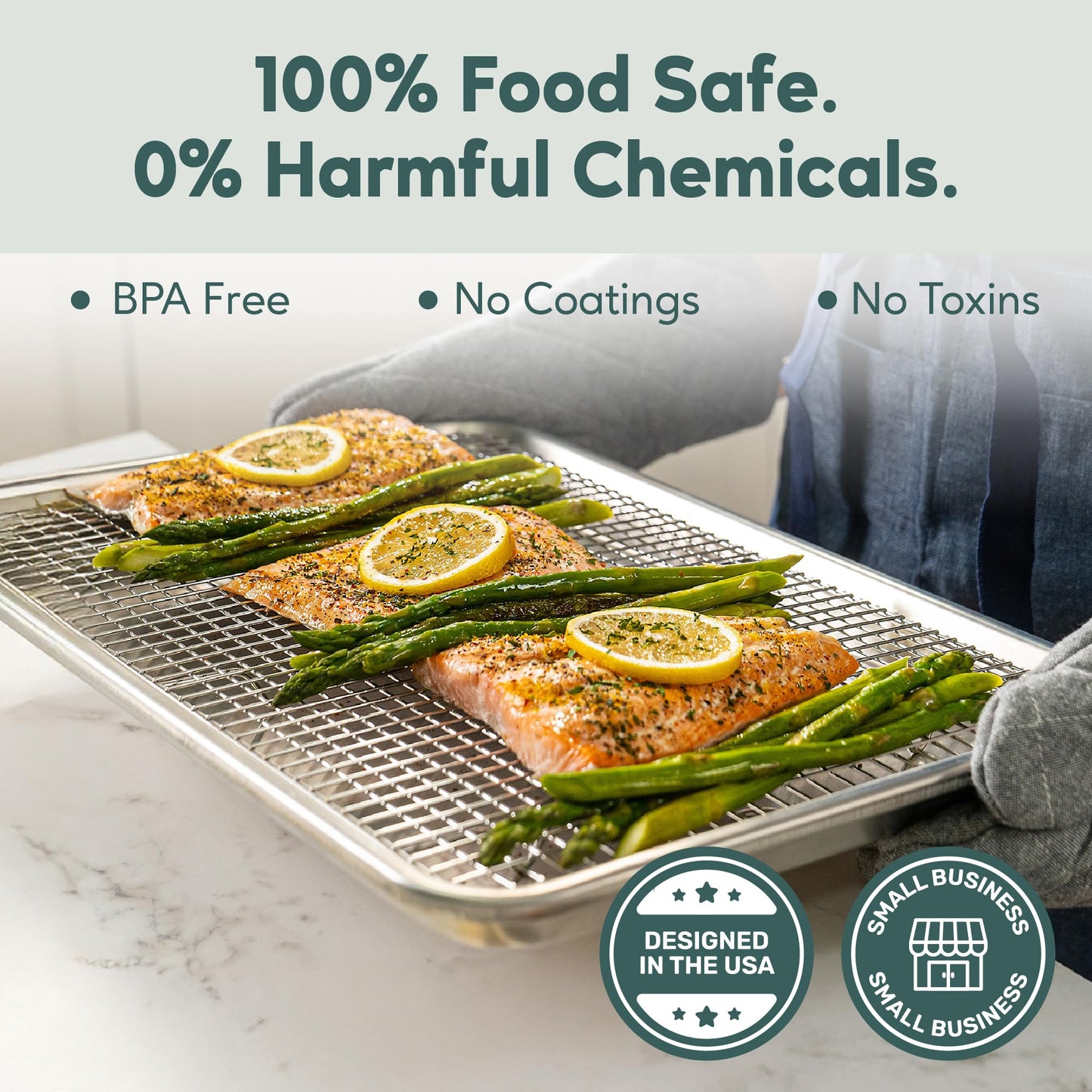 Ultra Cuisine Aluminum Baking Sheet with Stainless Steel Cooling Rack Set -Half Sheet Size Pan 13 x 18 inch, Durable Rimmed Sides, Easy Clean, Commercial Quality for Cooking and Roasting