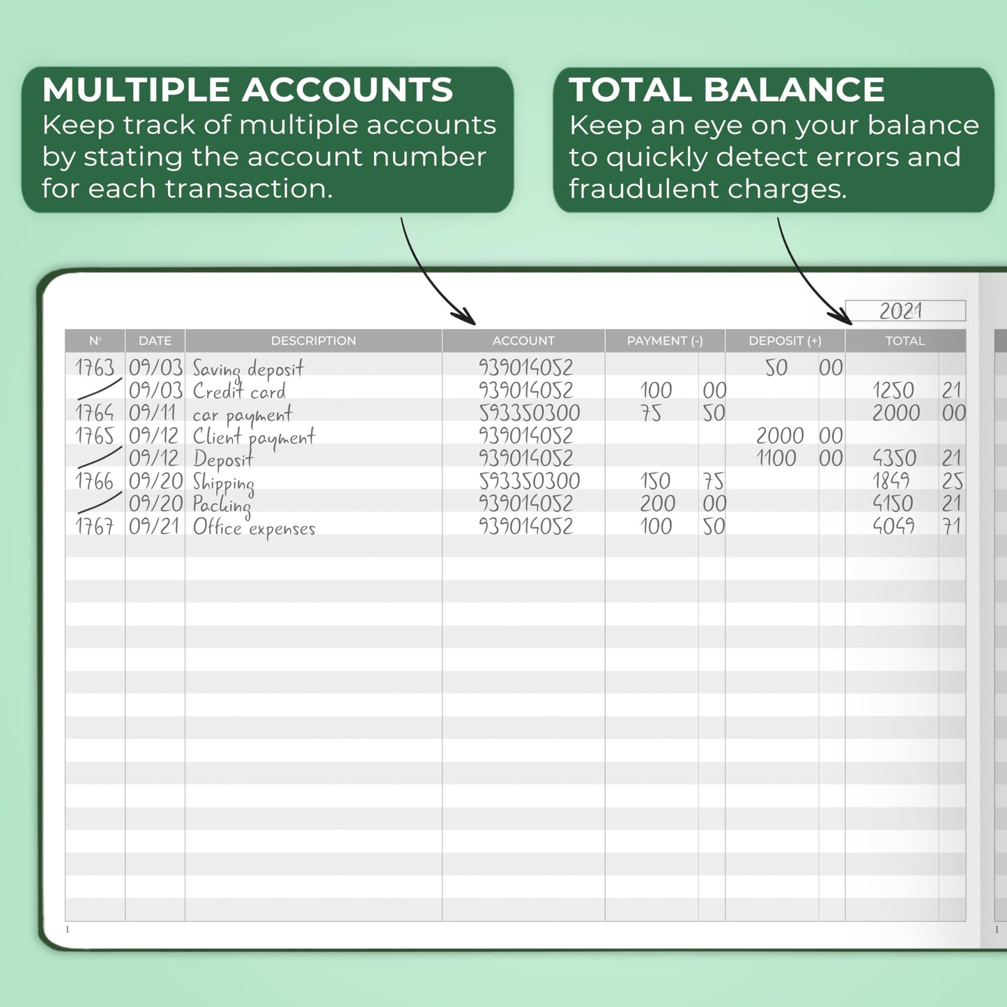Clever Fox Accounting Ledger Book Horizontal – Columnar Journal & Money Expense Log for Small Business & Personal Bookkeeping,10x7″ (Dark Green)