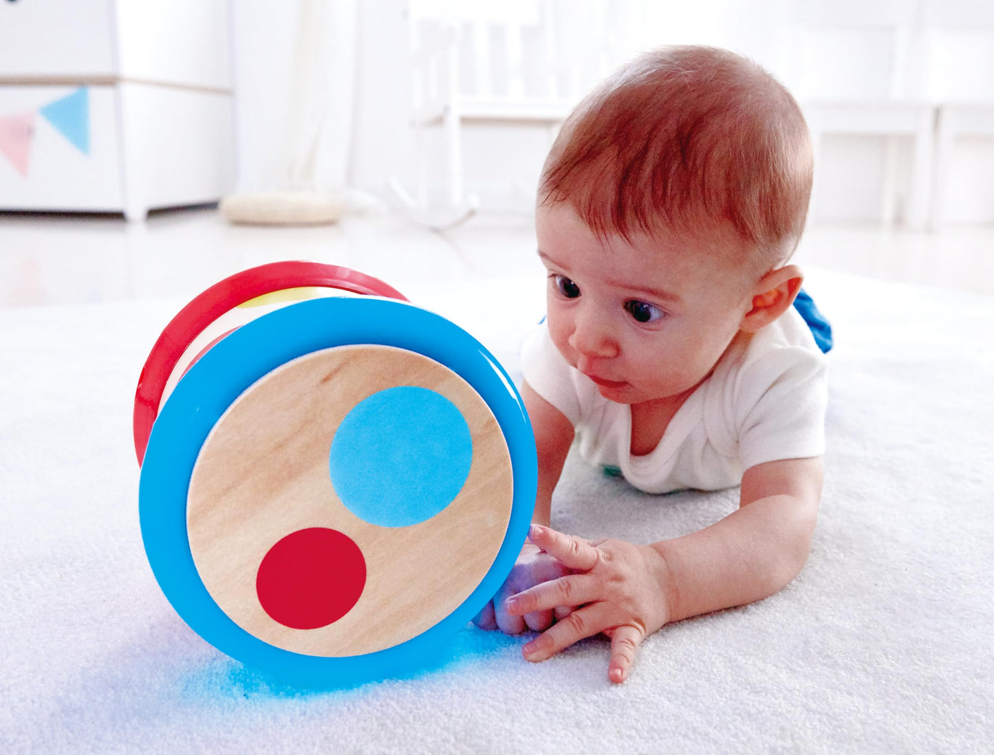 Hape Baby Drum | Colorful Rolling Drum Musical Instrument Toy for Toddlers, Rhythm & Sound Learning, Battery Powered (E0333)