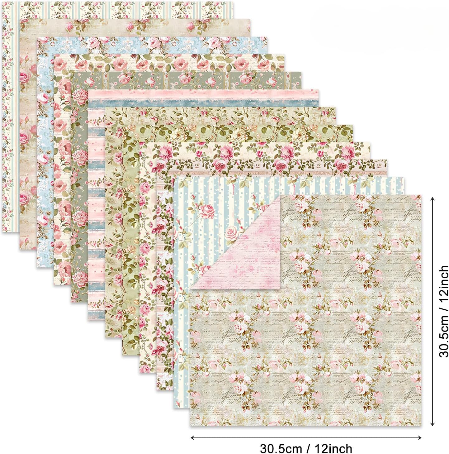 Scrapbook Paper Pad 12×12,Floral Double-Sided Pattern Designer Planner Junk Journal Decorative Craft Paper,Card Making Journaling Origami Decopage Scrapbooking Supplies, 24 Sheets